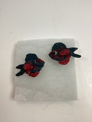 Vintage Multi-color Blue Green Fish Clip-on Earrings.