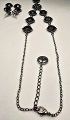 Vintage Crown Trifari Black Crystal Gunmetal Y-Drop Necklace & Earrings Set