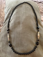 Vintage Onyx and Cloisonné Beaded Necklace