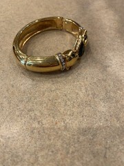 Jackie Collins Goldtone Panther Hinged Bangle Bracelet w/ Bezel Set Rhinestones