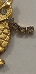 Vintage Textured Gold Tone Metal Articulate Rhinestone Owl Bird Pendant