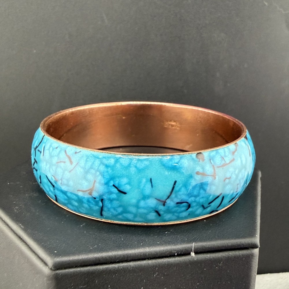 Vintage Matisse Renoir Bangle Bracelet Blue Enamel Signed 8.5”