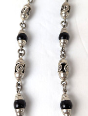 925 Taxco Sterling Silver Black Onyx Gem Bead & Barrel Long Chain Necklace 32″