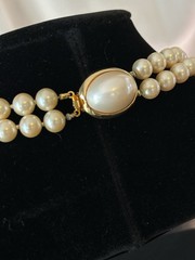 Vintage Double Strand Faux Pearl Necklace Mabe Cabochon Clasp 10mm 107.52g
