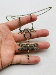 Vintage Style Antiqued Bronze Tone Art Nouveau Dragonfly Elegant 18 in Necklace