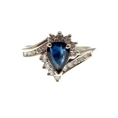 Classic 14k Solid White Gold Natural Blue Sapphire and Diamond Ring Size 7.5