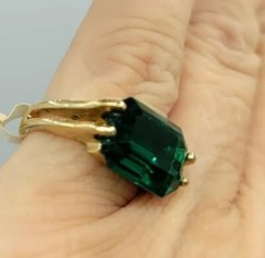 Vtg Sz 10 Ring Lg Green Cubic Zirconia 18KGE Gold Electroplated Jewelry StyL2