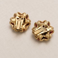 Vintage Clip On Earrings Stunning Darky Orangey Brown & Gold Tone Stylish Flower
