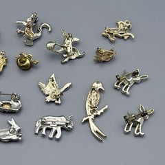 Vintage Tiny Animal Brooch Lot Of 17 Rhinestones Horses Whales Elephant Birds