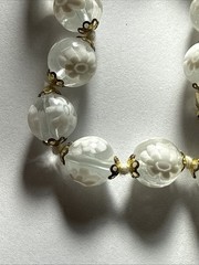 Necklace 10mm White Czechoslovakia ? Art Glass 10mm Barrel Clasp 18” Summer