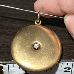 Victorian 9.9g Round Matte Gold Filled Locket Pendant Photo C Co Stamp CZ Stone