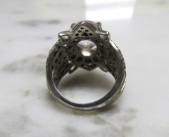 Light Pink Topaz Sterling Silver Cocktail Ring w/ Clear Accents 9g ~ 5-C413