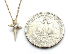 Vintage 14K Gold Filled Cross CZ Pendant Charm with 18” Long Chain Necklace