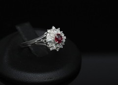 Vintage 0.30ct Intense Red Ruby & 0.24ct Diamond Platinum Ring Size 8, 3.71g