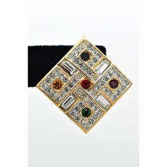 Swarovski Vintage Crystal Clip On Earrings Gold Chunky Multi-Color Signed BinBF