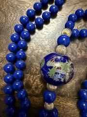 Beautiful Knotted Blue Glass and Gold Beads with Large Dragon/Phoenix Beads, 36”