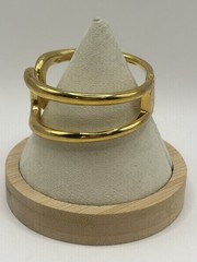 Vintage Gold Tone Modernist Hinged Cuff Bracelet Abstract Statement Spring Clasp
