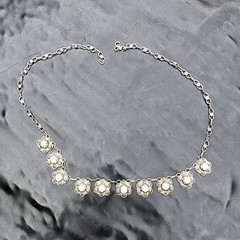 NO CLASP Sterling Silver 925 Filigree Flower Crystal Choker Collar Necklace 15IN