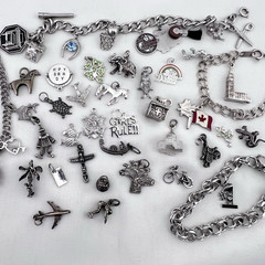 Vintage Sterling Silver Charm Bracelet Lot 50+ Estate Travel Sports Animal 128g