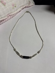 Vintage Liquid Silver And Black Glass Beaded Necklace Measuring 17 Inches