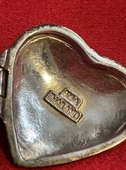 VINTAGE THAI Sterling Silver Mother of Pearl Markasite Heavy Locket 18” Chain