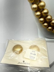 NOS Vtg Crown Trifari Metal Beads Necklace Clip earrings set Gold Tone tags