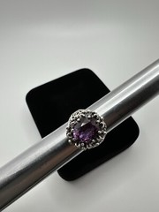 Vintage Ornate Purple Sapphire Sterling Silver Ring Signed TB Size 6.25