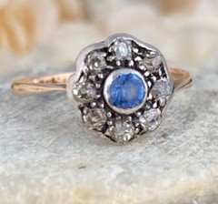 Antique Cornflower Sapphire Diamond 18k Ring