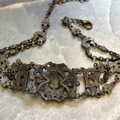 VTG VCLM Rhinestone Statement Choker Necklace Intricate Gatsby Victorian Revival