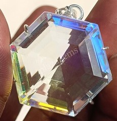 110 CT Hexagon Mystic Topaz 925 Sterling Silver Bi Color Pendant Gems 5MRK