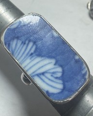 Vintage Blue & White Porcelain Shard Sterling Silver Ring 12.4 Grams Size 8