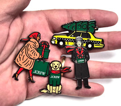 Vintage 90’s J. Crew 4pc Enamel Holiday Shopping Christmas Pin / Brooch Set