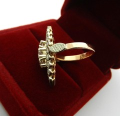 Vintage Solid 14k 585 Rose & White Gold Cluster Diamonds Navette Ring size 5.5