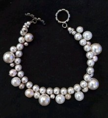 Vintage Cluster Pearl & Diamond Bracelet, Costume Jewelry