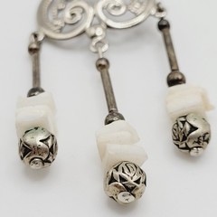 Southwestern Style Chandelier Silver Tone White Howlite Bead Pierced Earrings