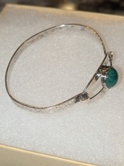 925 Israel Sterling Silver 6.75″ Antique Chrysocolla Tension Bangle Bracelet