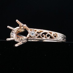 Solid 14K White Gold Diamond Ring 8mm Round Vintage Antique Semi Mount Setting