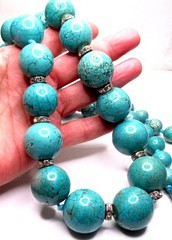 Vintage Turquoise Howlite Necklace BIG Bead Long Heavy