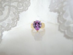 Vintage Sterling Silver 925 Gold on Pink Purple CZ Large Ring Size 10