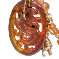 Brutalist Nancy NJ Young Kokopelli Tribal Carved Carnelian Bronze Charm Necklace
