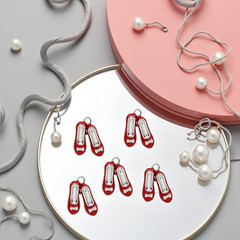 5 Pcs Red Shoe Charms – Silver Alloy Tone Enamel Beading Supplies