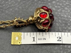 Vintage 1928 Gripoix Style Red Cabochon Pill Box Pendant Necklace 28”