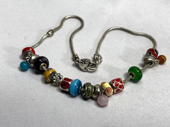 14 Charms some glass, silver tone Colorful NECKLACE 16″ length – NO MARKINGS