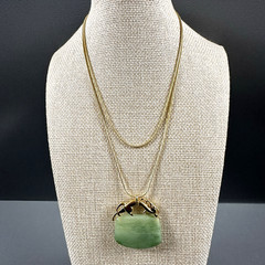 Vintage Necklace Pendant Green Acrylic Gold Tone Panther Cat 30″ Purse