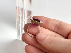 Faux Amethyst Stone Sterling Silver XL Solitaire 925 Vintage Ring – sz 6.5