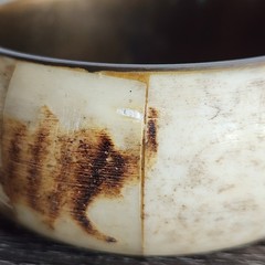 Vtg Brass & Genuine Bone Inlay Bangle Elephant Scrimshaw Pyrography Boho Safari