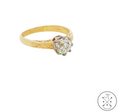 Antique 18k Yellow Gold Solitaire Ring with .80 ct Old Mine Cut Natural Diamond