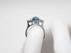 Designer $12,000 13ct Natural 3 Stone Blue Zircon Platinum Wedding Ring Band 9g