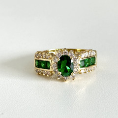 Ladies Green & Clear CZ Yellow Gold Plated Sparkly Statement Ring Size 11.25