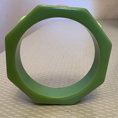 Vintage Bakelite Bangle Green Octagon Inlay Polka Dots Bracelet TESTED